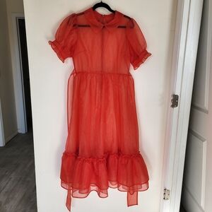 FBC Red Wendy Dress L Sheer Puff Sleeve Dresss